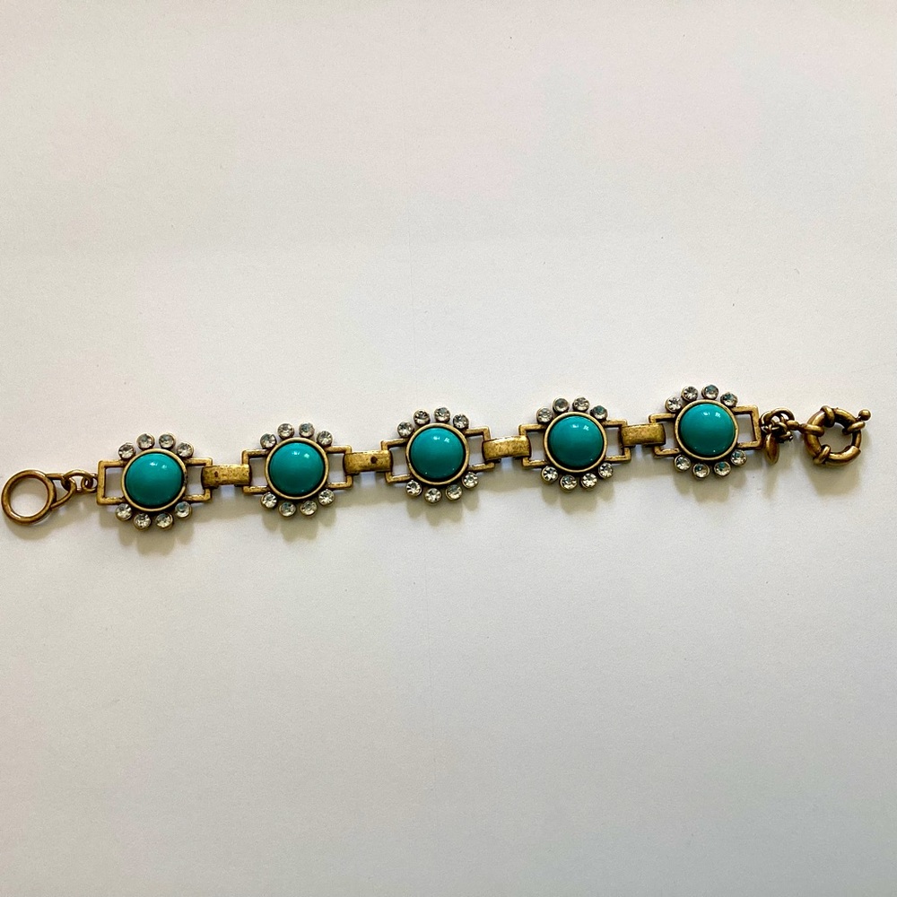 J.Crew Gold Tone Rhinestone and Turquoise Bracelet